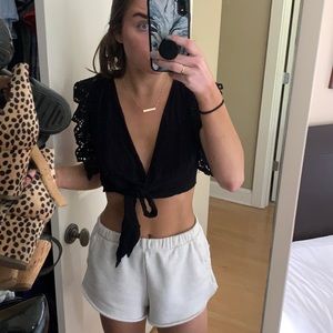 Wrap top cropped with fun sleeves